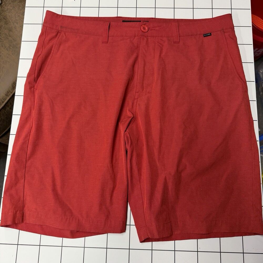 TravisMathew Mens 38 Golf Shorts Rust Red Heathered Stripe Stretch Chino *NO TAG